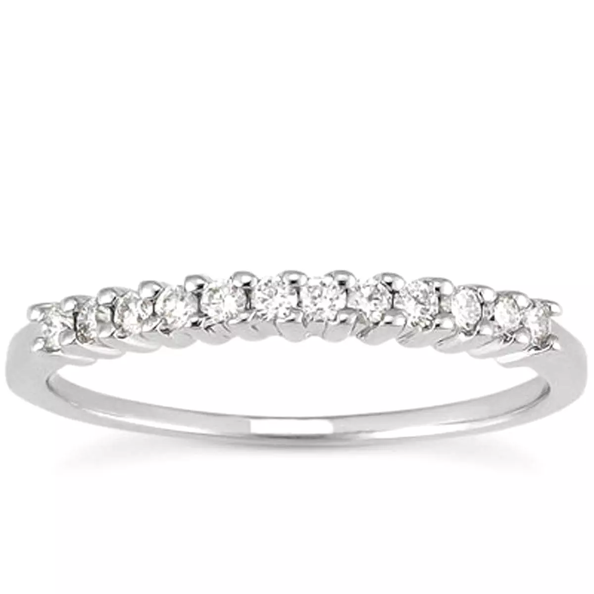 14k White Gold Raised Shared Prong Diamond Wedding Ring Band