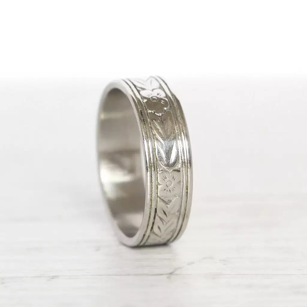 Art Deco Orange Blossom Engraved Wide Wedding Band