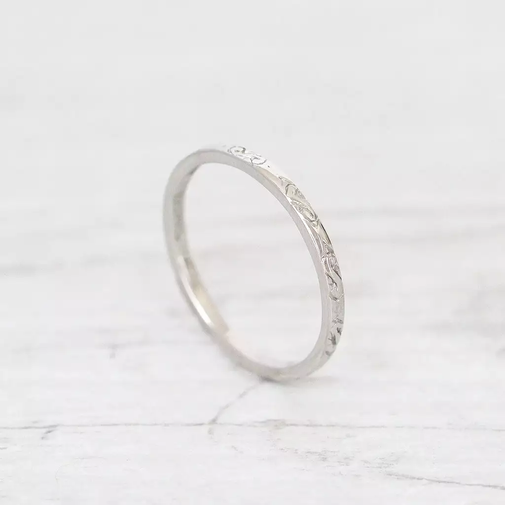 Art Deco Platinum Engraved Wedding Band