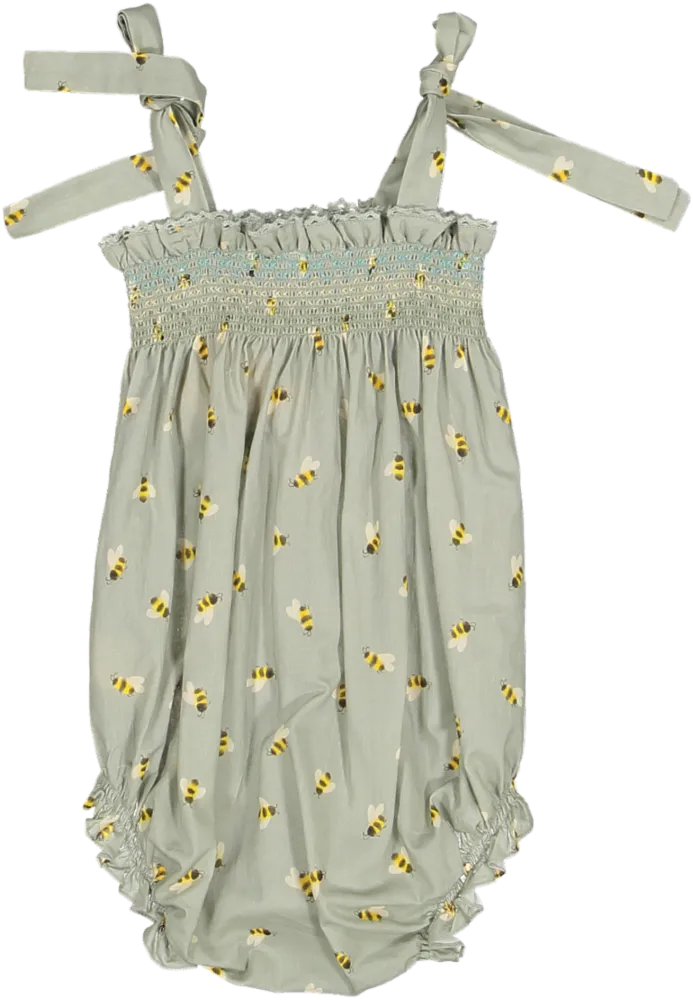 AUDREY SMOCKED/LUCY BUBBLE SET-Honey Bees Printed Cotton Cambric