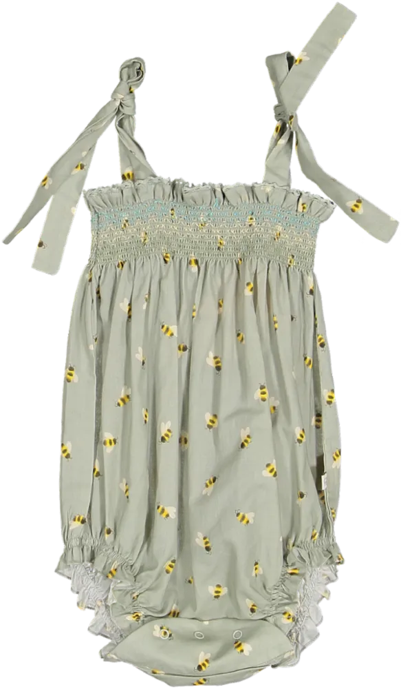 AUDREY SMOCKED/LUCY BUBBLE SET-Honey Bees Printed Cotton Cambric