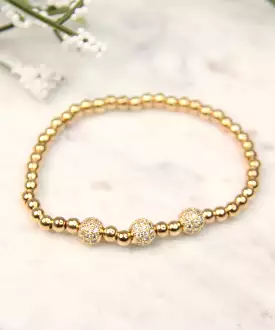 Beaded Bracelet with Round CZ Balls - Gold