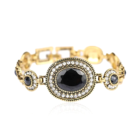 Black Crystal and Gold Link Antique Bracelet