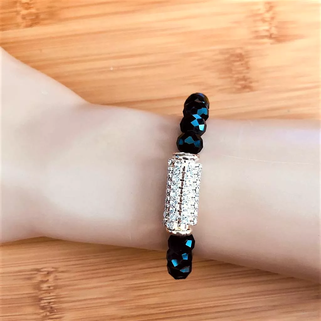 Black Crystal and Rhinestone Bracelet