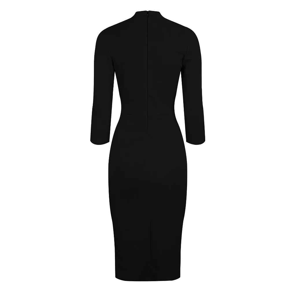 Black High Neck 3/4 Sleeve Choker Bodycon Pencil Dress