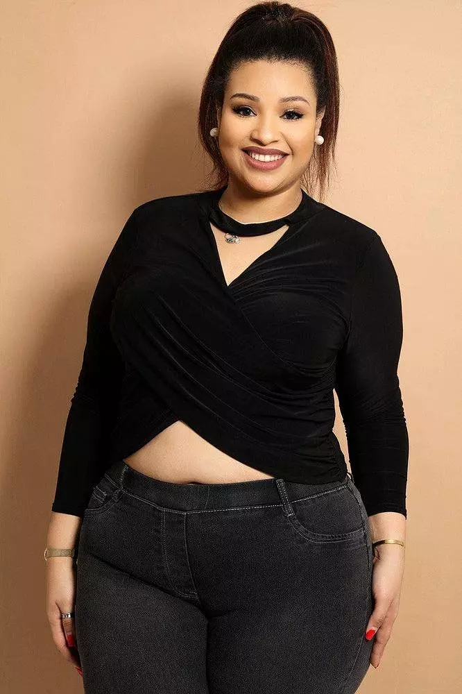 Black Twist Front Slinky Choker Top