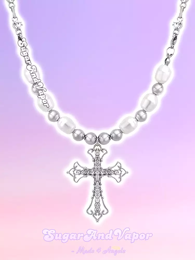 Bling Baroque Cross Pearls Choker