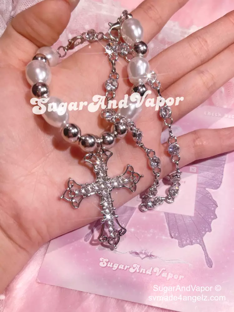 Bling Baroque Cross Pearls Choker