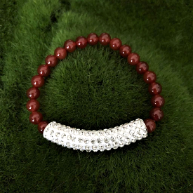 Carnelian and Crystal Bar Beaded Bracelet