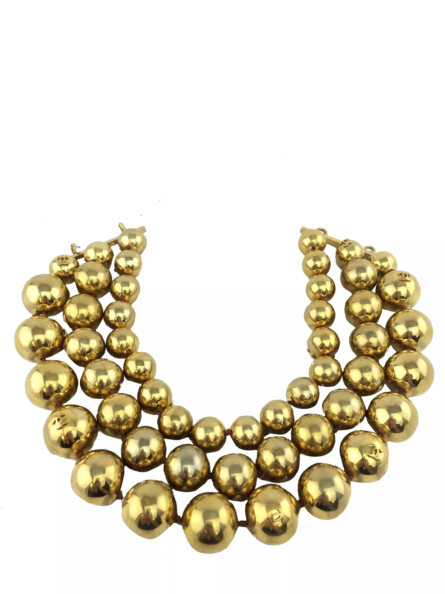 Chanel Gold-Tone Beaded Triple Strand Choker Necklace