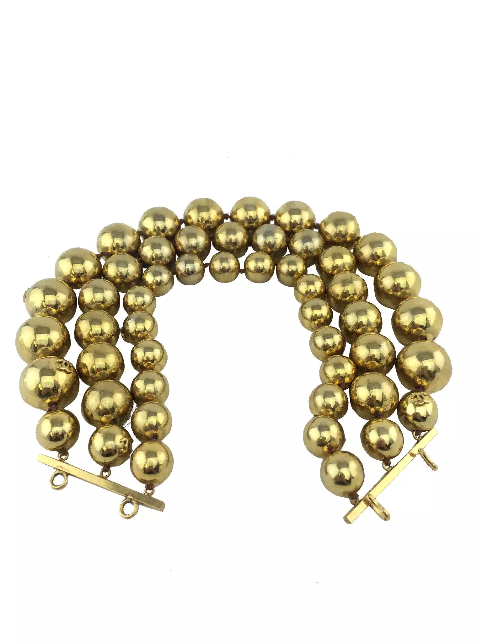 Chanel Gold-Tone Beaded Triple Strand Choker Necklace