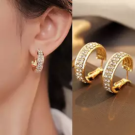 Classic Copper Alloy Zirconium Drill Metal Hoop Earrings For Woman S4630885