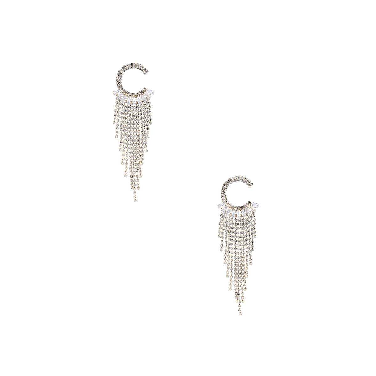 Crystal C Shape Baguette Fringe Earring