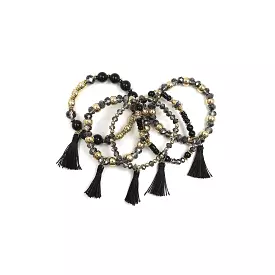 Crystal Stone Ball Bead Tassel Stretch Bracelet Set