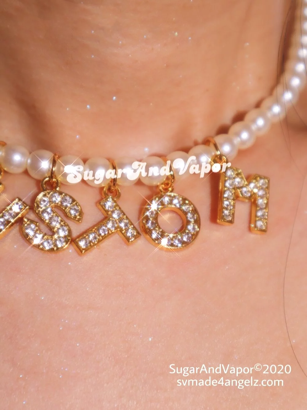 Custom Bling Letters Hand-made Pearls Choker