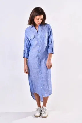 Emily Phillips - Blue Linen Midi Shirtdress