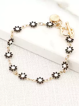 Envy Daisy Chain T-Bar Bracelet - Gold, Black & White