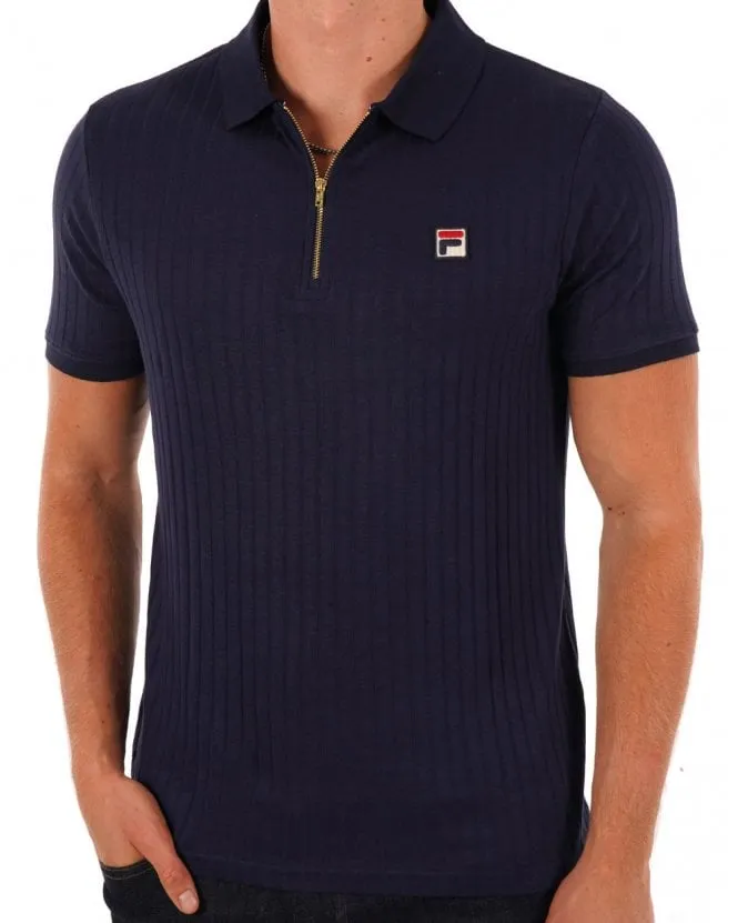 Fila Vintage Zip Polo Shirt Navy