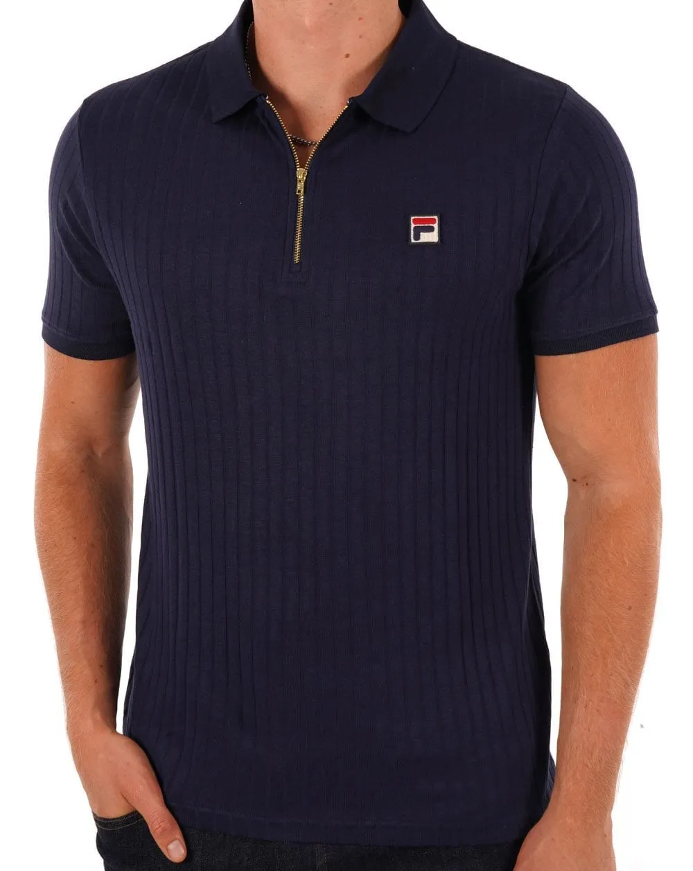 Fila Vintage Zip Polo Shirt Navy