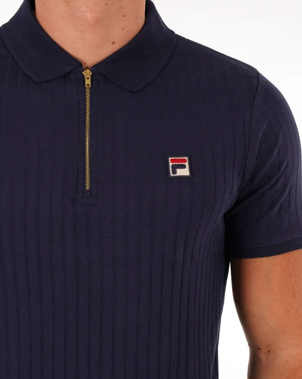 Fila Vintage Zip Polo Shirt Navy