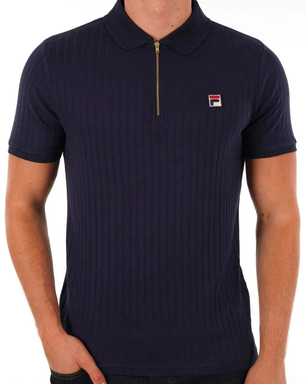 Fila Vintage Zip Polo Shirt Navy