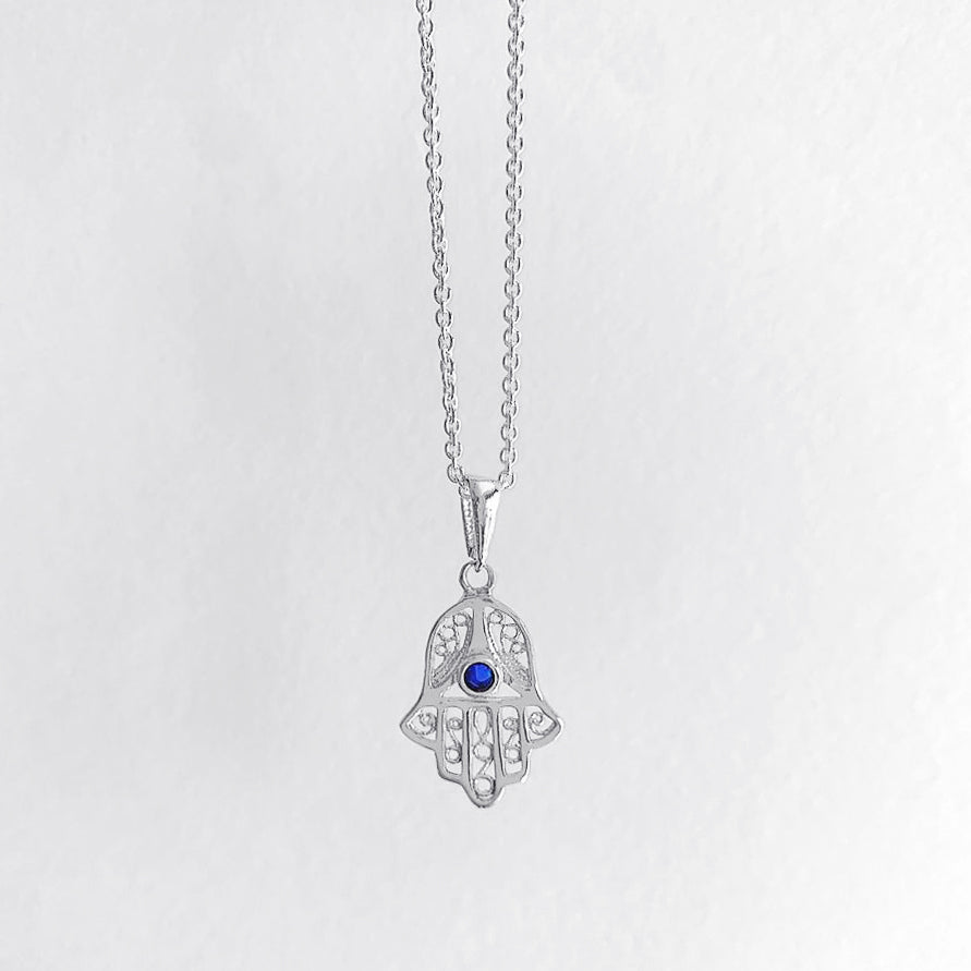 Filigree Hamsa Necklace - Silver