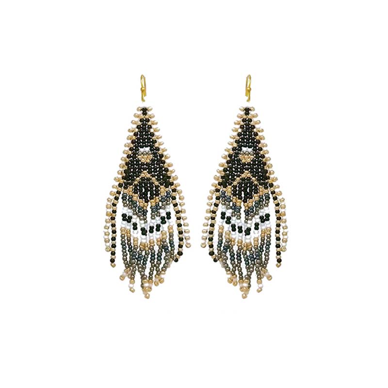 Fringe Black Seed Bead Earrings