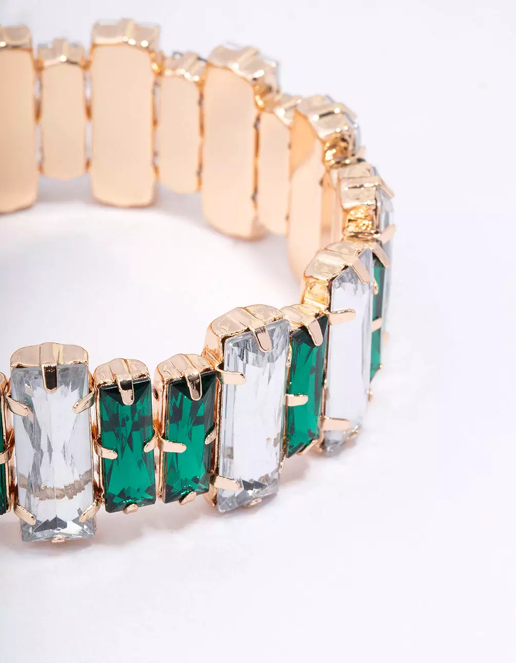 Gold & Green Rectangle Stretch Bracelet