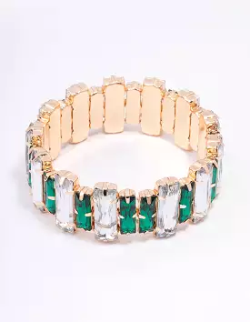 Gold & Green Rectangle Stretch Bracelet