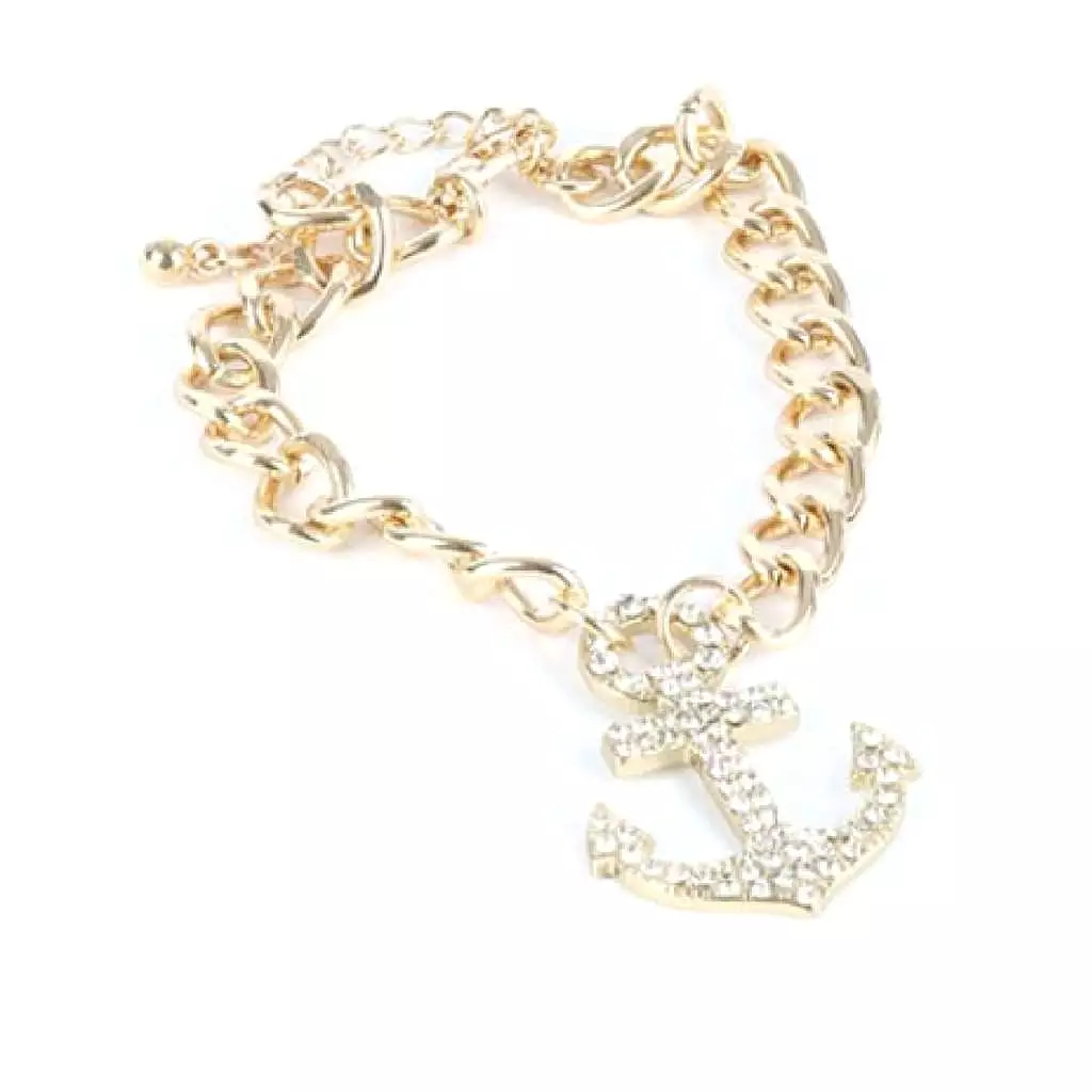 Gold and Crystal Anchor Charm Bracelet