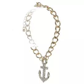 Gold and Crystal Anchor Charm Bracelet