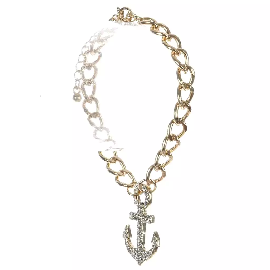 Gold and Crystal Anchor Charm Bracelet