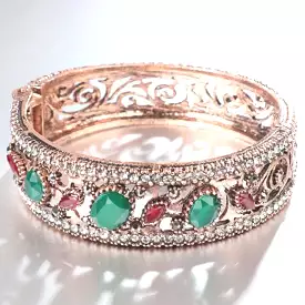 Gold Antique Crystal Red and Green Bangle Bracelet