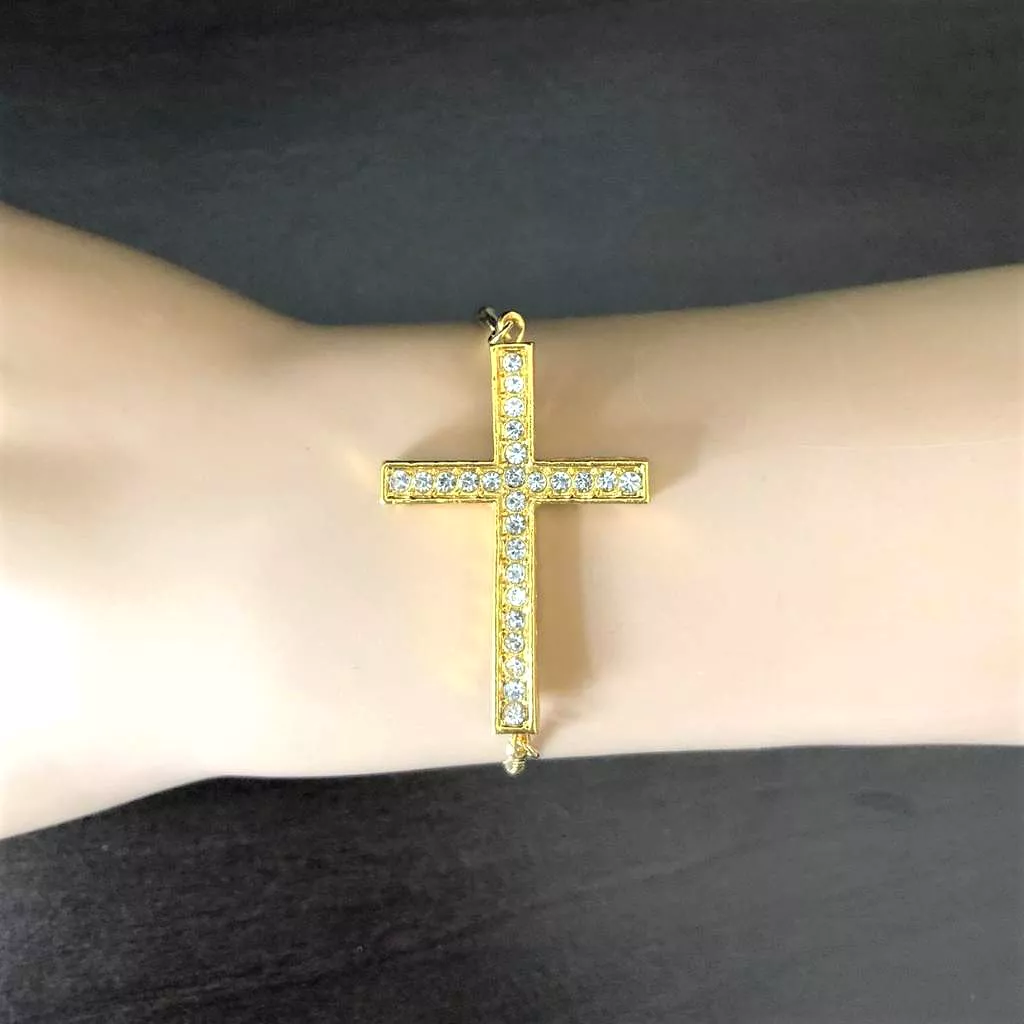 Gold Crystal Cross Adjustable Chain Bracelet