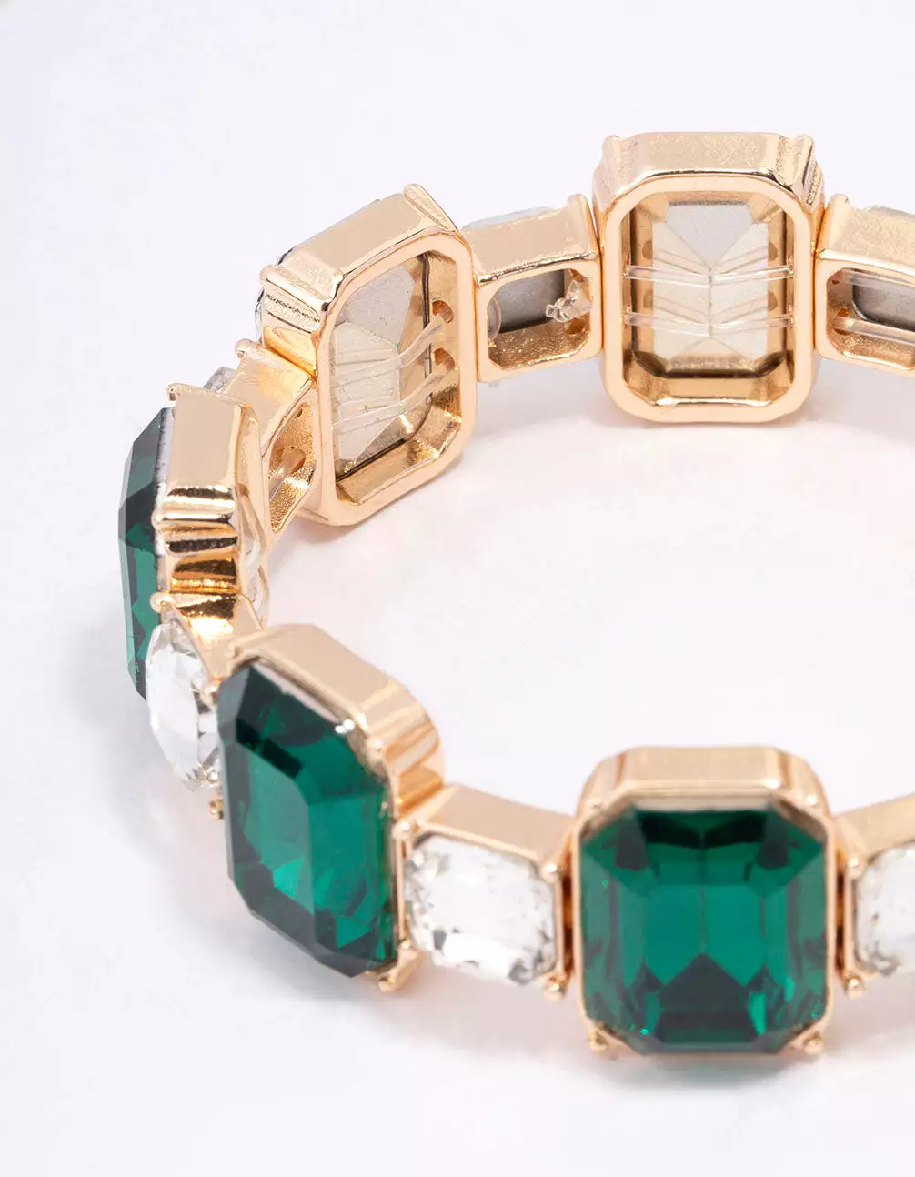 Gold Hexagon Emerald Stone Stretch Bracelet