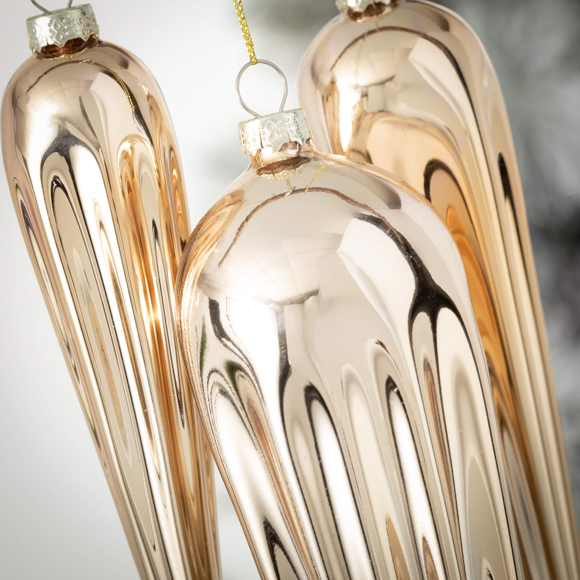 Gold Mirror Drop Ornament Set