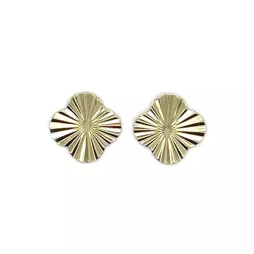 Gold Shiny Textured Clover Stud Earrings