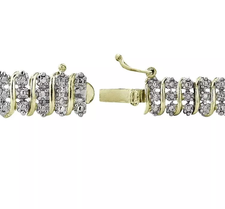 Gold Tone 1 Ct TDW Diamond S Pattern Tennis Bracelet