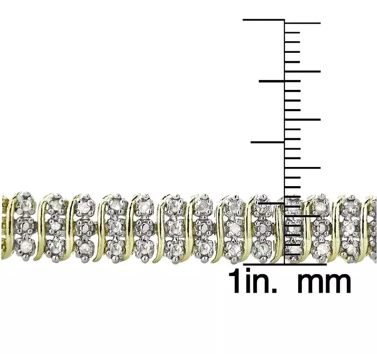 Gold Tone 1 Ct TDW Diamond S Pattern Tennis Bracelet