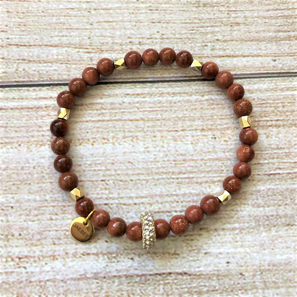 Goldstone and Gold Crystal Beaded Bracelet