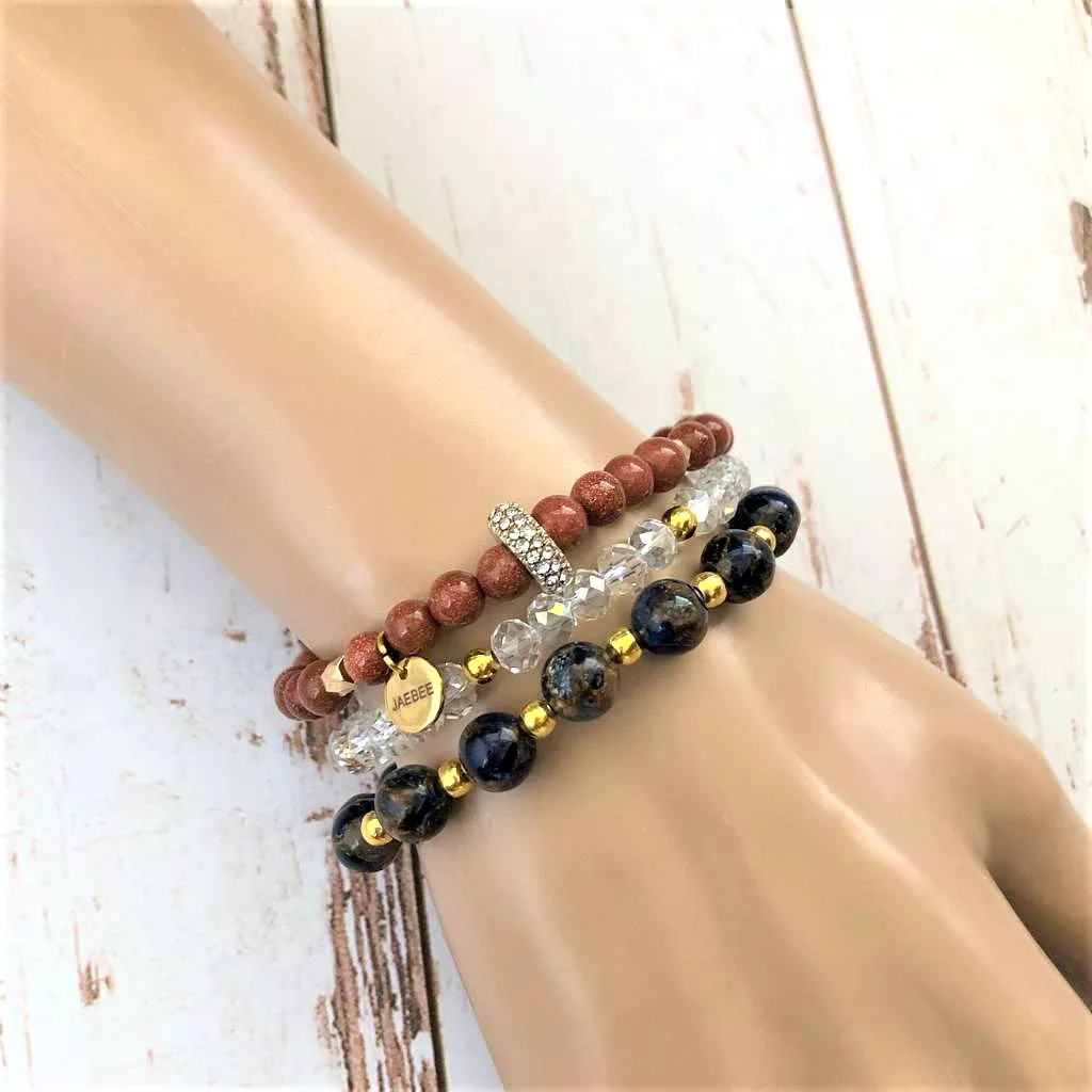 Goldstone and Gold Crystal Beaded Bracelet