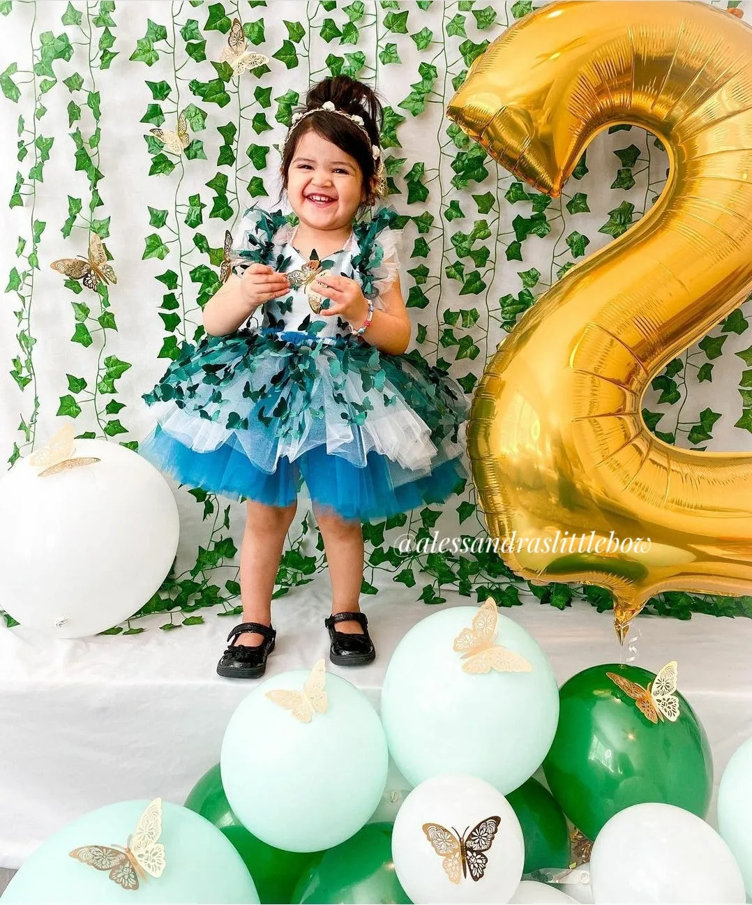 Green and White Butterfly Whimsical Romper