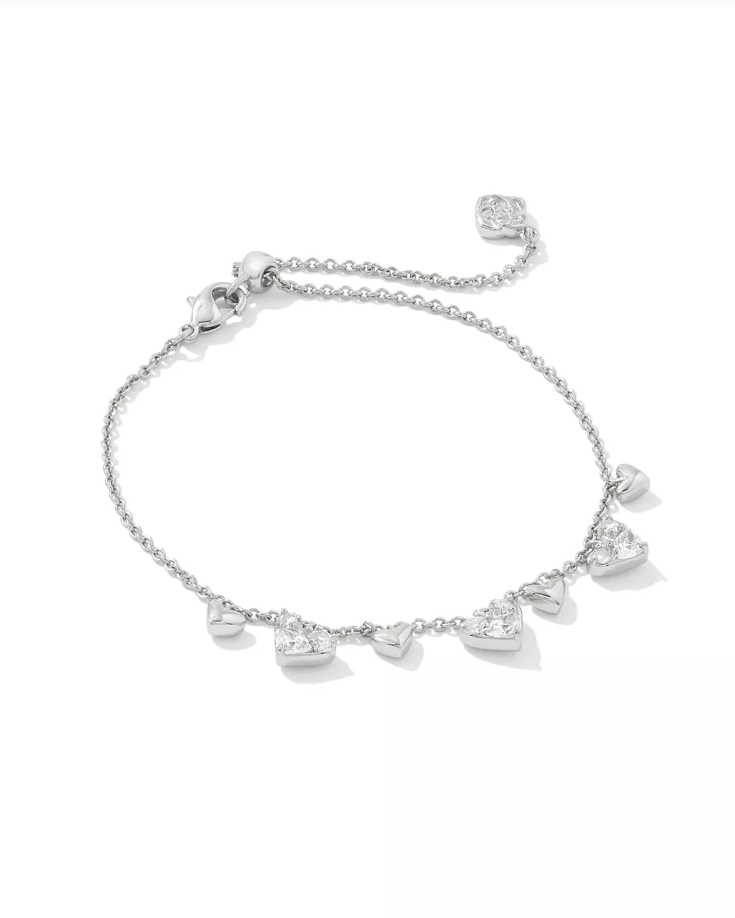 Haven Silver Heart Crystal Chain Bracelet in White Crystal