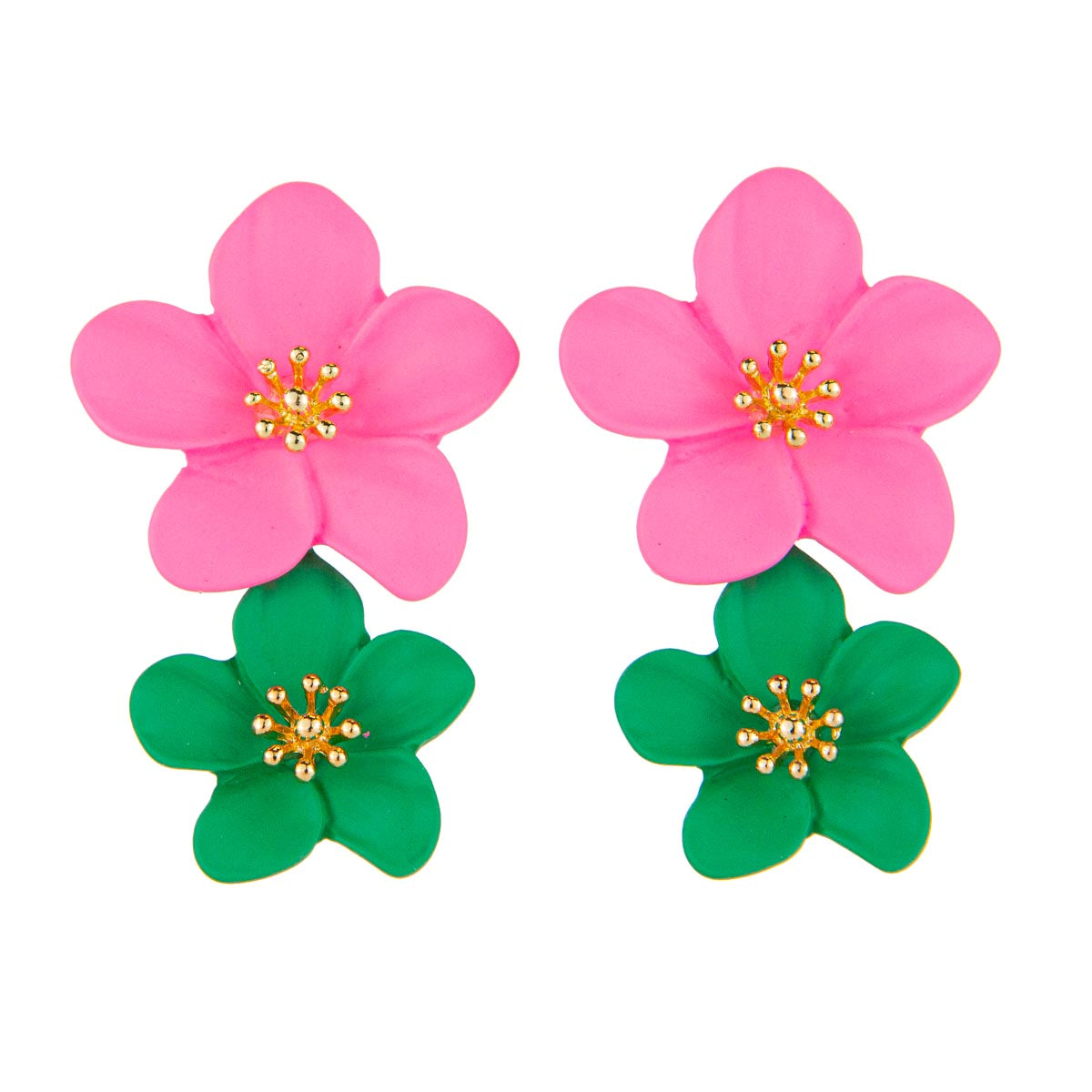 Hibiscus Drop Earrings - Hot Pink/Kelly