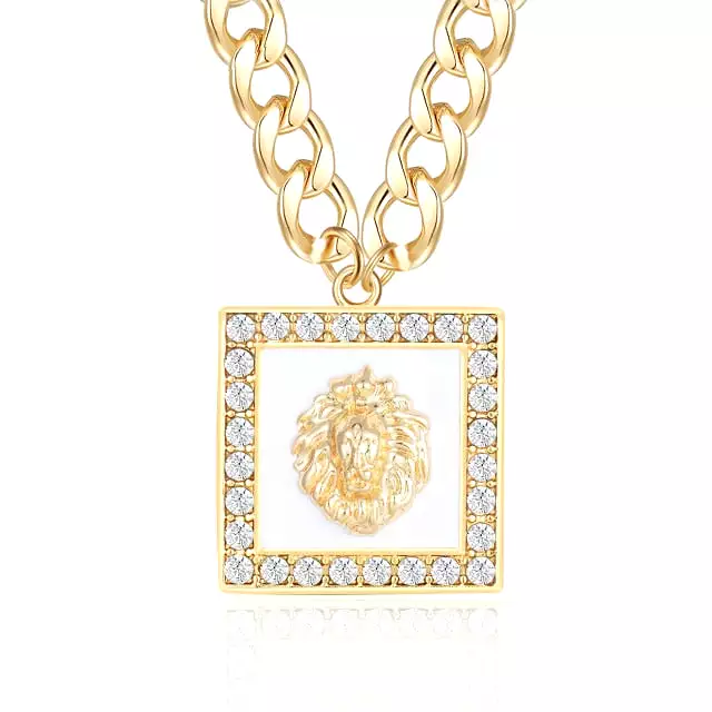 Hiphop Lion Head Choker Necklace Gold Color Statement Alloy Crystal Enamel Pendant Basketball Wives Chunky Chain Costume Jewelry