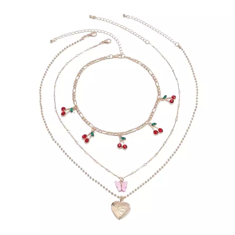 Ins fashion “butterfly & cherry & heart” necklace BY1198