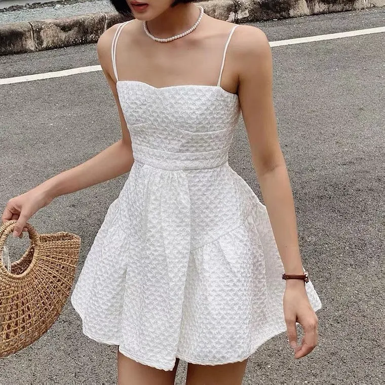 INS FASHION WHITE HIGH WAIST SLING BACKLESS DRESS BY70130