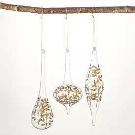 Jeweled Leaf Ornament Set Of 3