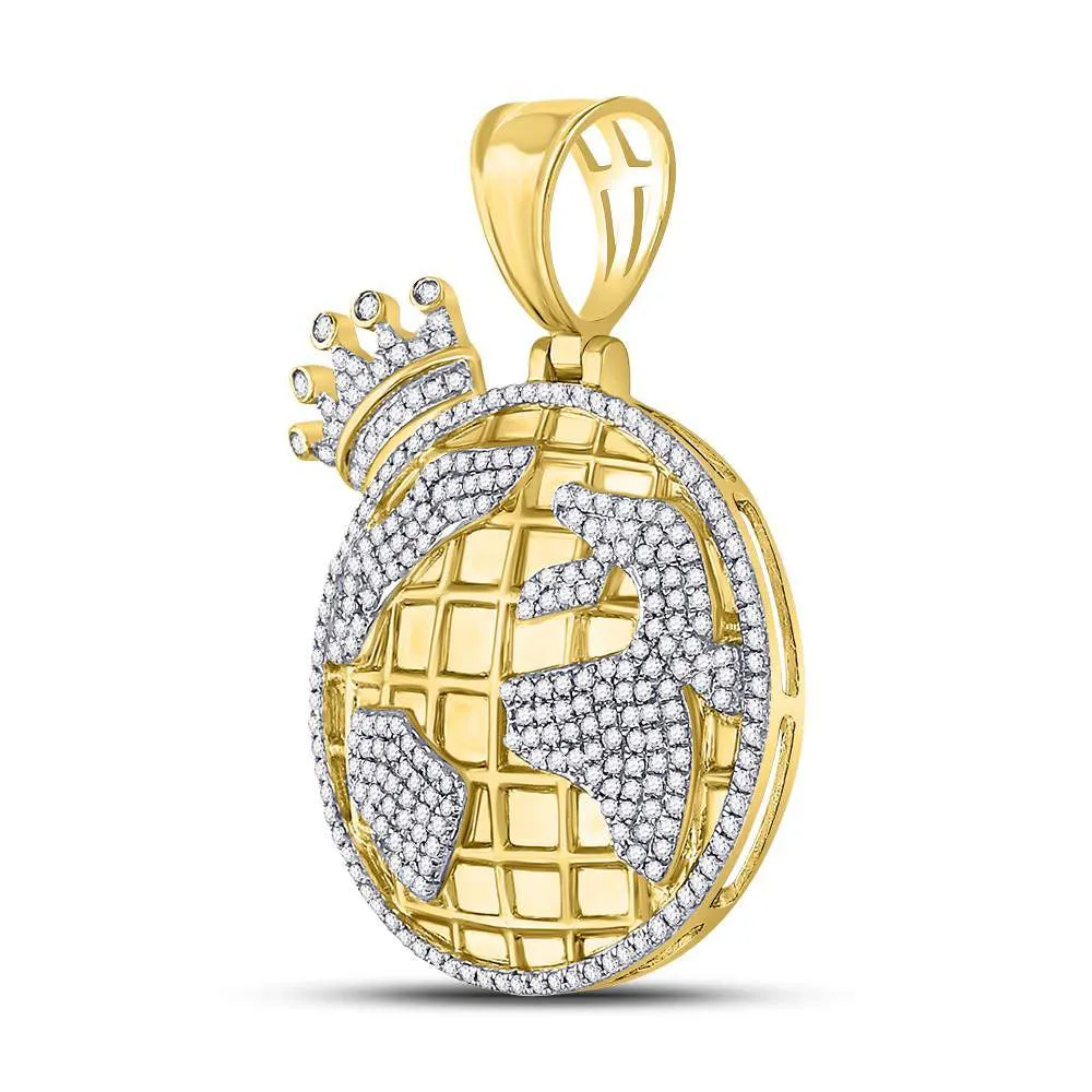 Keene Jewelers 10kt Yellow Gold Mens Round Diamond Globe Crown King Charm Pendant 3/4 Cttw