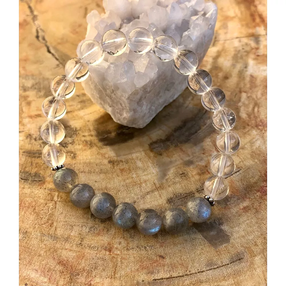 Labradorite & Crystal Quartz Stretch Bracelet! Blue Flash & Handmade!